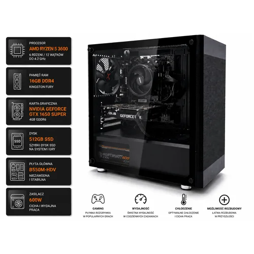 Komputer PC AMD Ryzen 5 3600 3.6Ghz 16GB DDR4 256SSD GTX1650 Super W11