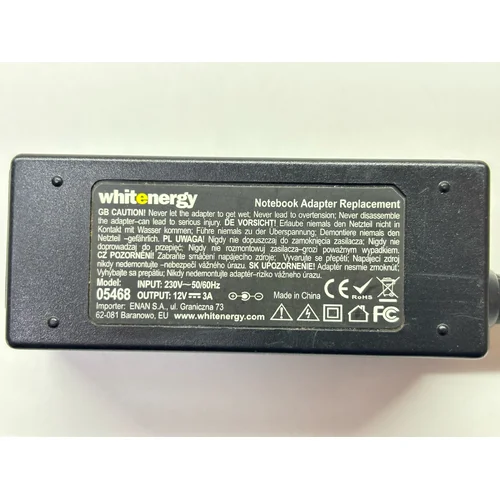 ZASILACZ DO LAPTOPA ASUS WHITENERGY 05468 12V 3A + KABEL ZASILAJĄCY - zdjęcie 1